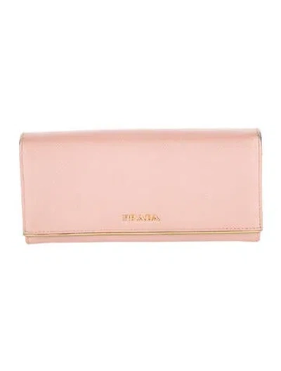 Pre-owned Prada Saffiano Metal Leather Continental Wallet In Pink