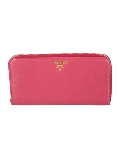 Pre-owned Prada Saffiano Metal Leather Continental Wallet In Pink