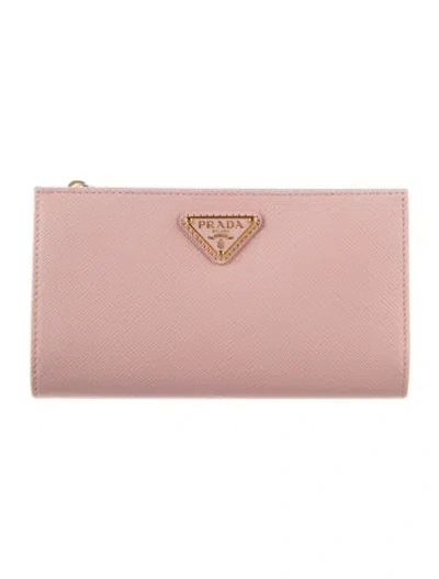Pre-owned Prada Saffiano Metal Leather Continental Wallet In Pink
