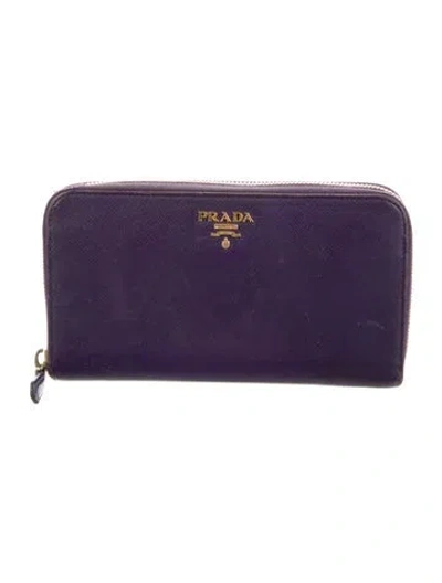 Pre-owned Prada Saffiano Metal Leather Continental Wallet In Purple