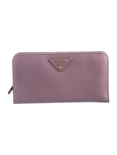 Pre-owned Prada Saffiano Metal Leather Continental Wallet In Purple