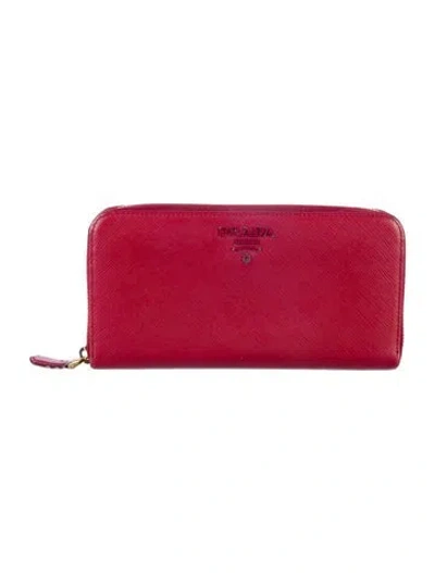 Pre-owned Prada Saffiano Metal Leather Continental Wallet In Red