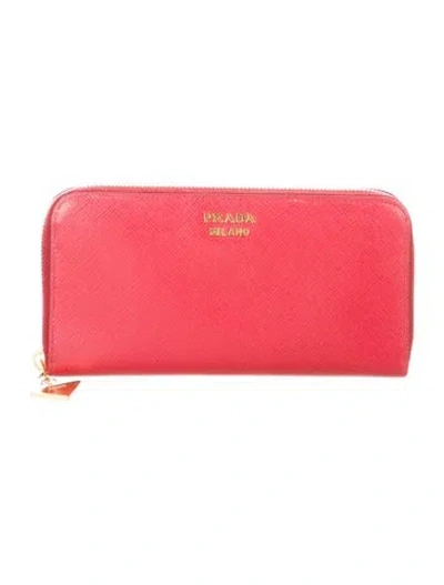 Pre-owned Prada Saffiano Metal Leather Continental Wallet In Red