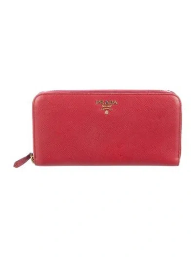 Pre-owned Prada Saffiano Metal Leather Continental Wallet In Red