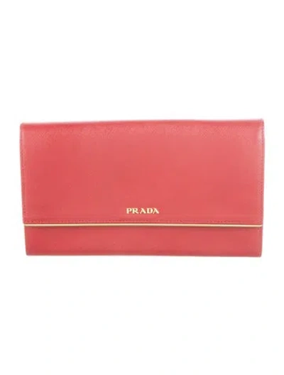 Pre-owned Prada Saffiano Metal Leather Continental Wallet In Red