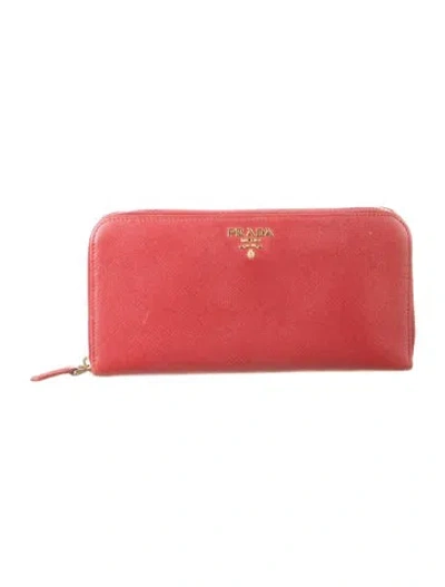 Pre-owned Prada Saffiano Metal Leather Continental Wallet In Red