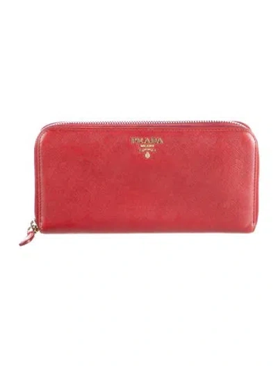 Pre-owned Prada Saffiano Metal Leather Continental Wallet In Red