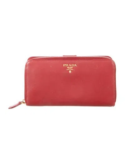 Pre-owned Prada Saffiano Metal Leather Continental Wallet In Red
