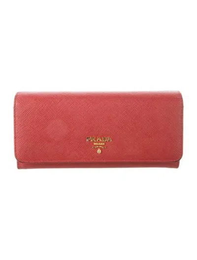 Pre-owned Prada Saffiano Metal Leather Continental Wallet In Red