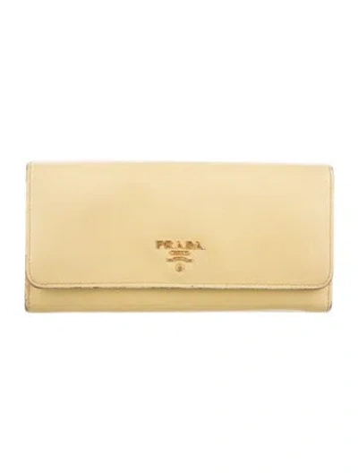 Pre-owned Prada Saffiano Metal Leather Continental Wallet In Yellow