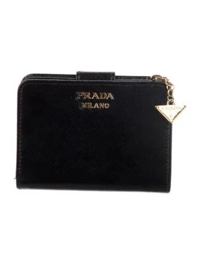 Pre-owned Prada Saffiano Metal Leather French Purse In Black