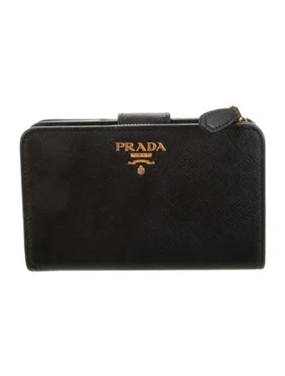 Pre-owned Prada Saffiano Metal Leather French Purse In Black