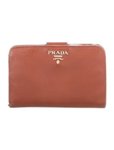 Pre-owned Prada Saffiano Metal Leather French Purse In Brown