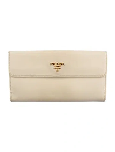 Pre-owned Prada Saffiano Metal Leather French Purse In Neutral