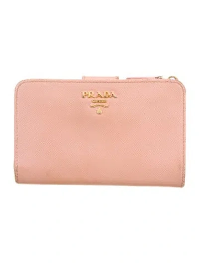 Pre-owned Prada Saffiano Metal Leather French Purse In Pink