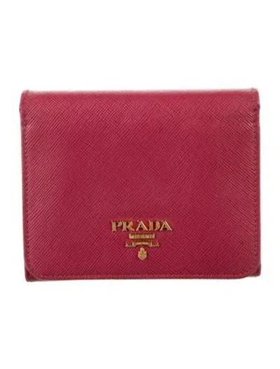 Pre-owned Prada Saffiano Metal Leather French Purse In Pink