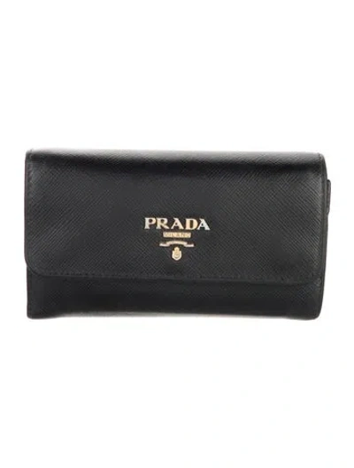 Pre-owned Prada Saffiano Metal Leather Trifold Wallet In Black