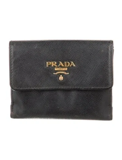 Pre-owned Prada Saffiano Metal Leather Wallet In Black