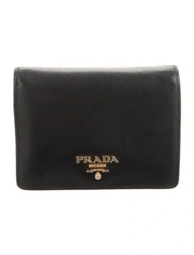 Pre-owned Prada Saffiano Metal Leather Wallet In Black