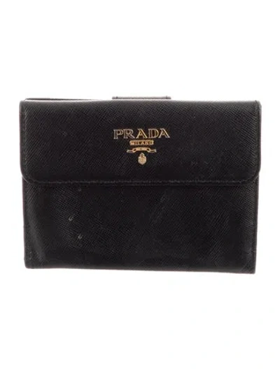 Pre-owned Prada Saffiano Metal Leather Wallet In Black