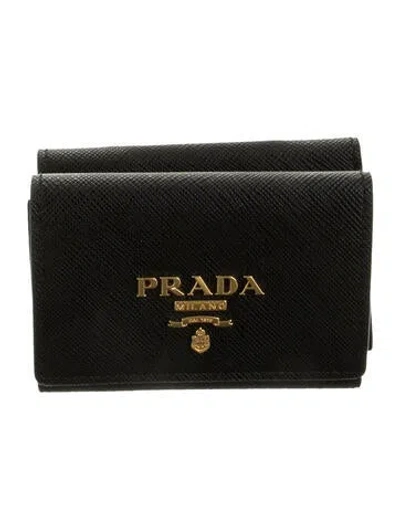 Pre-owned Prada Saffiano Metal Leather Wallet In Black