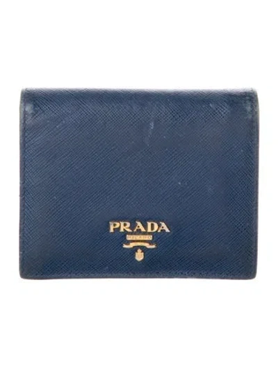 Pre-owned Prada Saffiano Metal Leather Wallet In Blue