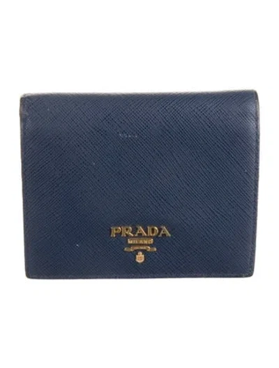 Pre-owned Prada Saffiano Metal Leather Wallet In Blue