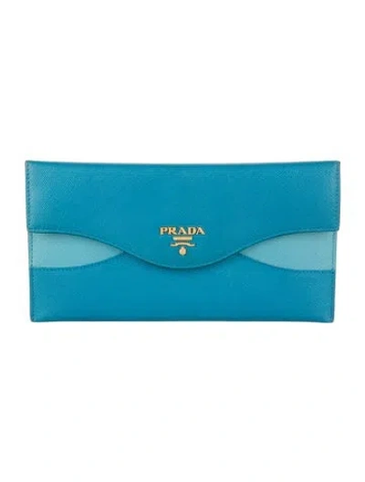 Pre-owned Prada Saffiano Metal Leather Wallet In Blue