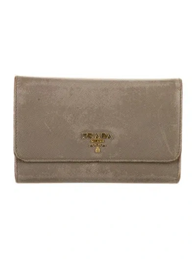 Pre-owned Prada Saffiano Metal Leather Wallet In Gray