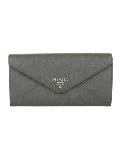 Pre-owned Prada Saffiano Metal Leather Wallet In Gray