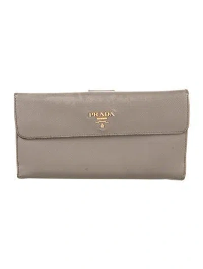 Pre-owned Prada Saffiano Metal Leather Wallet In Gray
