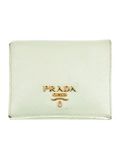 Pre-owned Prada Saffiano Metal Leather Wallet In Green
