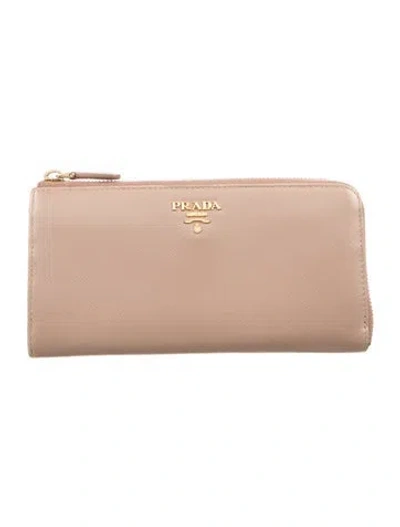 Pre-owned Prada Saffiano Metal Leather Wallet In Neutral