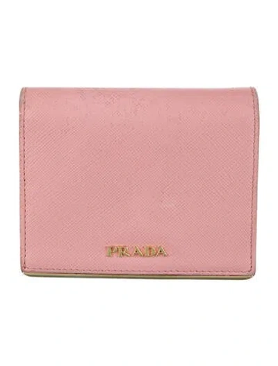 Pre-owned Prada Saffiano Metal Leather Wallet In Pink