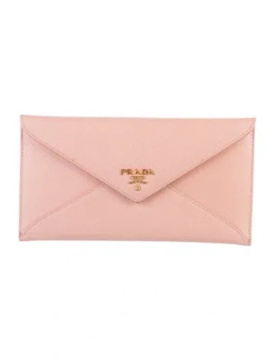 Pre-owned Prada Saffiano Metal Leather Wallet In Pink