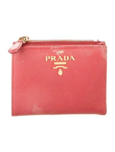Pre-owned Prada Saffiano Metal Leather Wallet In Red