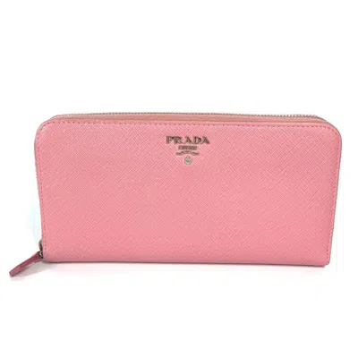 Pre-owned Prada Saffiano Metal Long Wallet (bi-fold) () In Pink