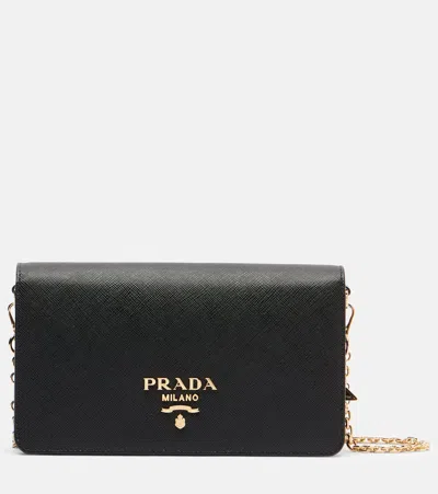 Prada Black Brand-plaque Mini Saffiano-leather Cross-body Bag