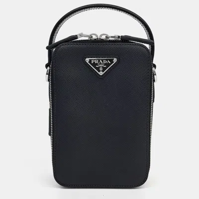 Pre-owned Prada Saffiano Mini Tote And Crossbody Bag In Black