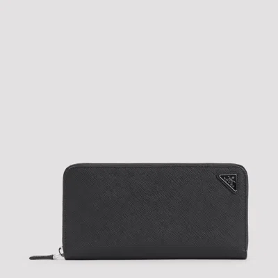 Prada Saffiano Mini Zip-around Wallet, 20cm X 10cm X 2cm In Black