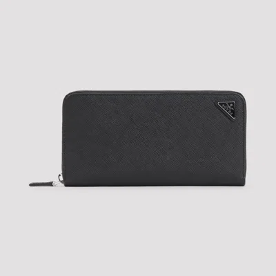 Prada Saffiano Mini Zip-around Wallet, 20cm X 10cm X 2cm In Black
