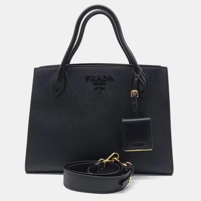 Pre-owned Prada Saffiano Monochrome Bag (1ba155) In Black