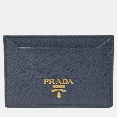 Pre-owned Prada Saffiano Navy Card Holder (2mc208) In Blue