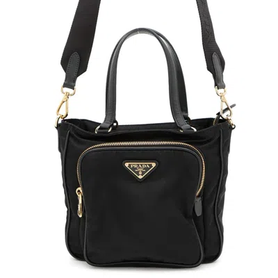 Pre-owned Prada Saffiano Nylon Leather Handbag () In Black
