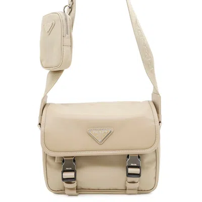 Pre-owned Prada Saffiano Nylon Leather Shoulder Bag () In Sand