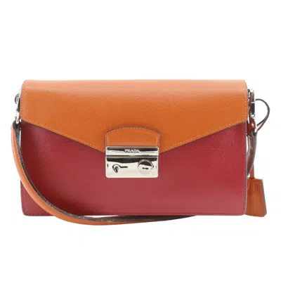 Pre-owned Prada Saffiano Orange Red Color Saffiano Clutch Bag Shoulder Bag () In Orange, Red Color
