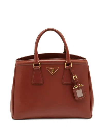 Pre-owned Prada Saffiano Parabole Leather Tote Bag In Brown