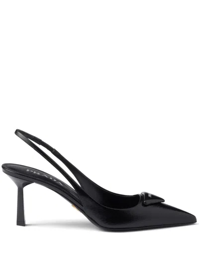 Prada Saffiano Patent Leahter Pumps In Black