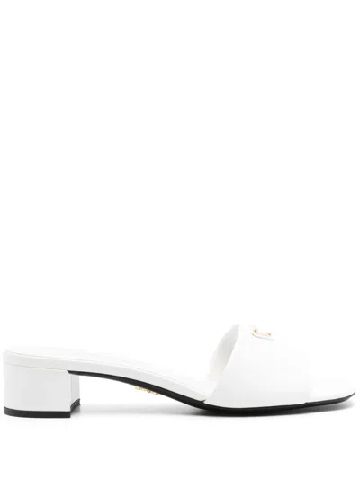 Prada Saffiano Patent Leather Sandals In White