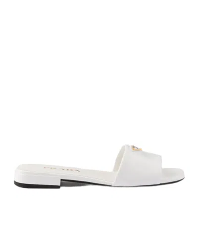 Prada Saffiano Patent Leather Slides In White